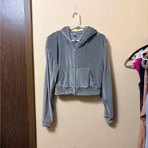 SKIMS Cropped Velvet Zip Hoodie Jacket - Light Gray